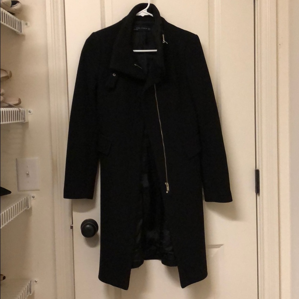 Zara black high collar cocoon winter coat XS